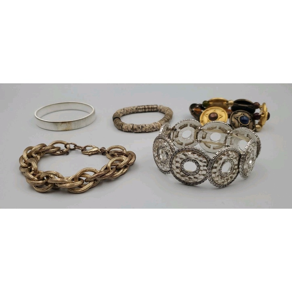 Lot Of 5 Fashion Bracelets Beads Gold Silver Tone Chunky Some Stretchy‎ Variety